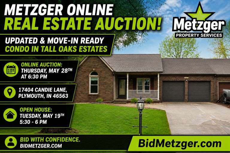 05.28.26 -- Metzger Online Real Estate Auction! -- Updated & Move-In Ready, 3 Bedroom, 2 Bath Condo in Tall Oaks Estates, Plymouth, IN
