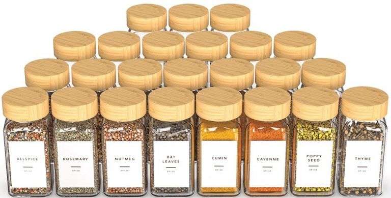 24 Glass 4oz Spice Jars with Bamboo Lids and Labels - Metzger Property ...
