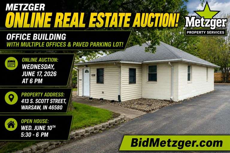 06.17.26 -- Online Real Estate Auction! -- Office Building ideal for a variety of Business or Investment Opportunities with Paved Parking Lot located between Winona Lake & Warsaw, IN