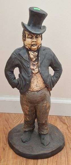 Plaster Figural Doorstop Depicting Man in Top Hat 19.5″H