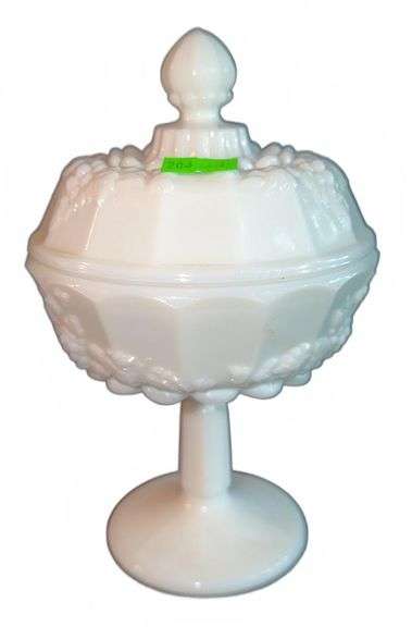 Footed Milk Glass Covered Candy Dish 7"x4.5"