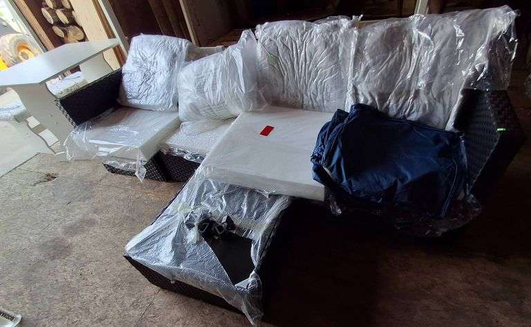 Outdoor Wicker Sofa With Cushions and Assembly Components 103.5"x26.5"x25"