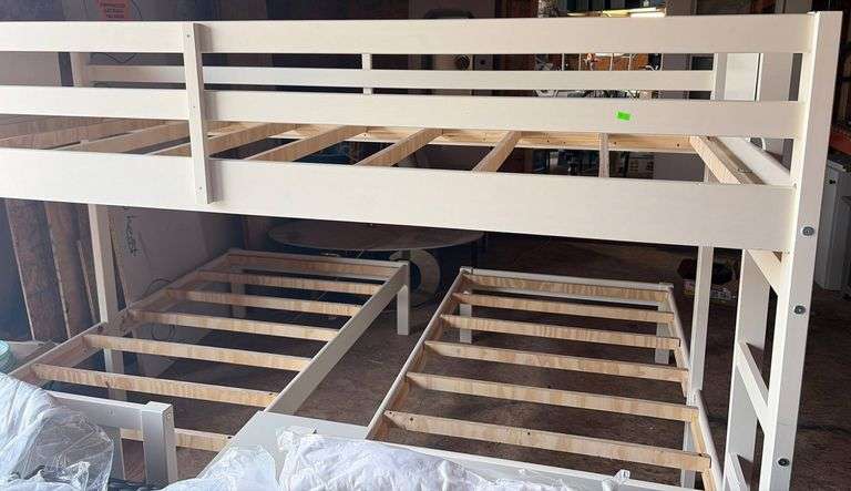 White Wood 3-Way Bunk Bed Frame, Buyer Must Disassemble, 77”x93”x64”