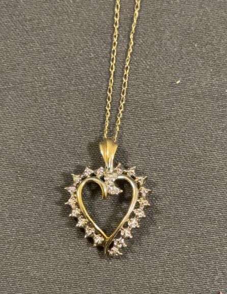 JCM 10k Gold Open Heart Pendant Necklace with Clear Stones; 20"L