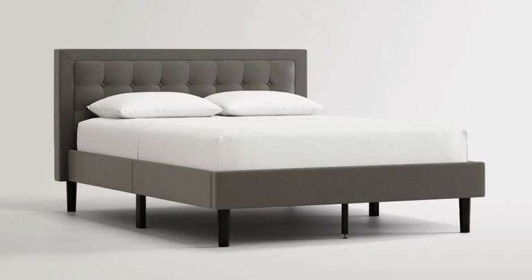 Full-Size Lineal Black Upholstered Platform Bed Frame with headboard