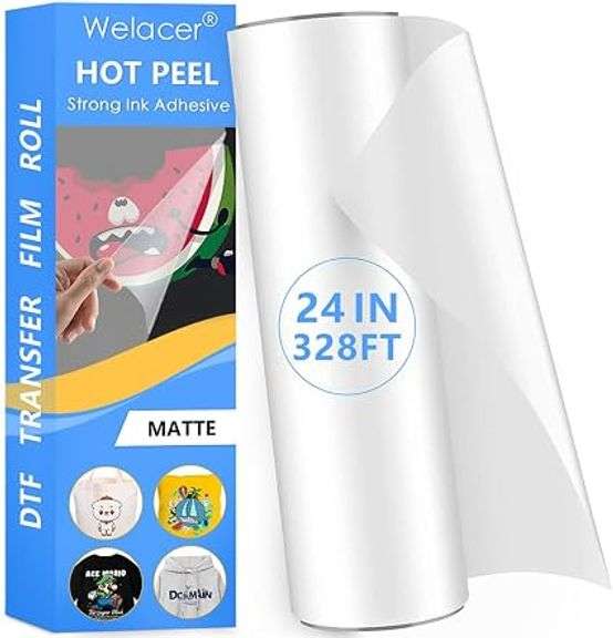 WELACER - DTF TRANSFER FILM ROLL 24 INCH X 328 FT FOR SUBLIMATION DOUBLE-SIDE MATTE CLEAR PRETREAT SHEETS, PET HEAT TRANSFER PAPER FOR INK - SEE PRODUCT DETAILS