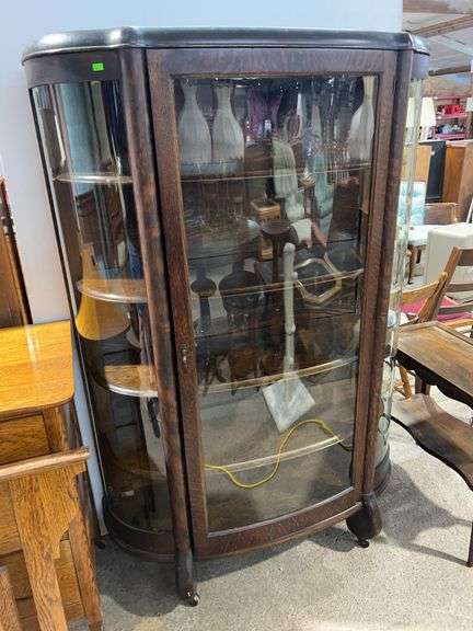 Curved Glass China Cabinet with Glass Door and Shelves 40”x14”x62”