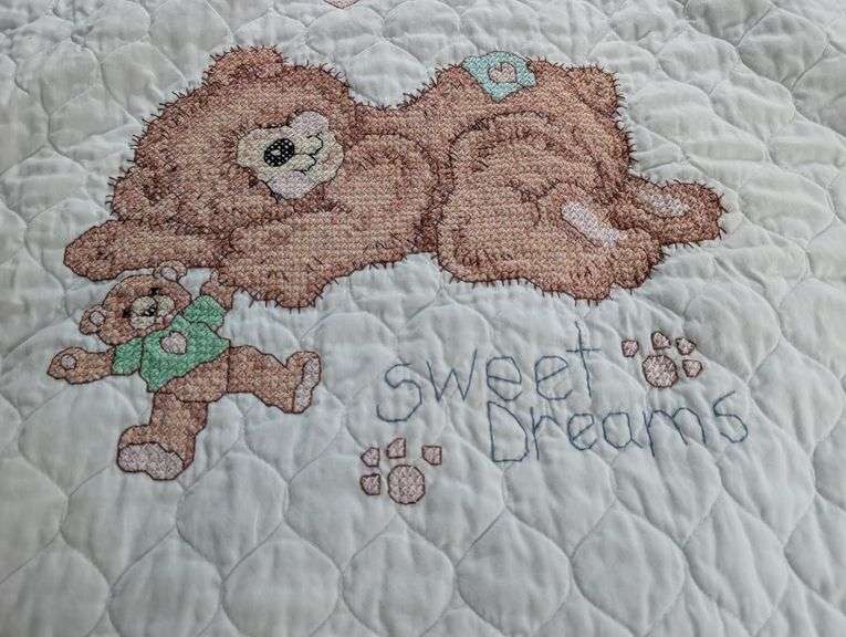Hand Cross Stitched Soft Baby Quilt By Lorrie