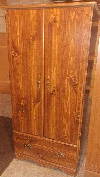 Wood Veneer Wardrobe Cabinet with Drawer 31x63x24"