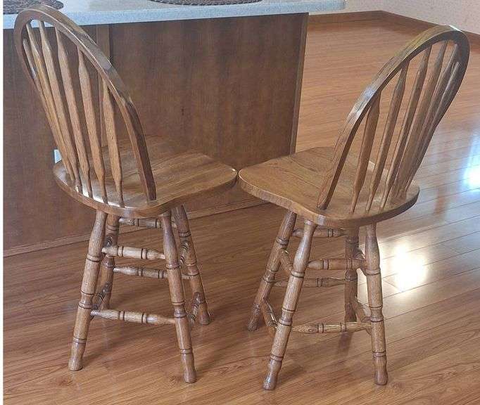 2 Wood Swivel Bar Stools, 24in Seat
