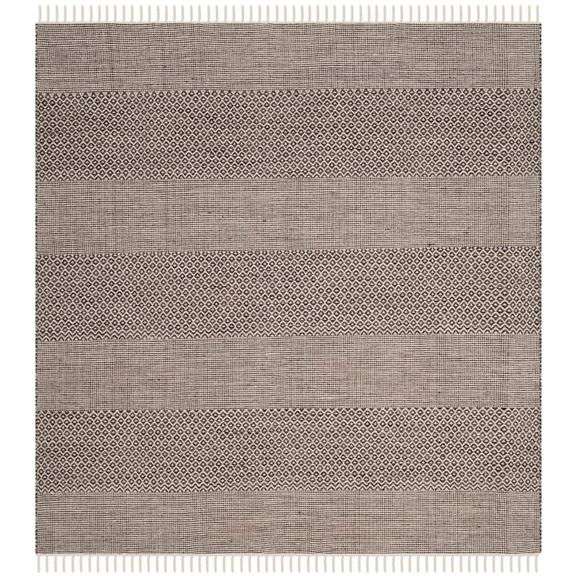 SAFAVIEH - MONTAUK IVORY/ANTHRACITE 10 FT. X 10 FT. STRIPED GEOMETRIC SQUARE AREA RUG