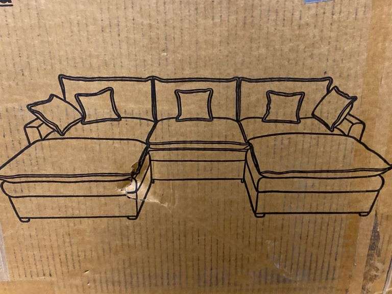 Incomplete AllWex YC 107 in. Wide Arm 3-Pc Modular Chenille Sectional Sofa in Camel, Missing 2nd Box