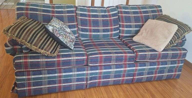 Plaid Upholstered hide-a-bed Three-Cushion Sofa 80 in