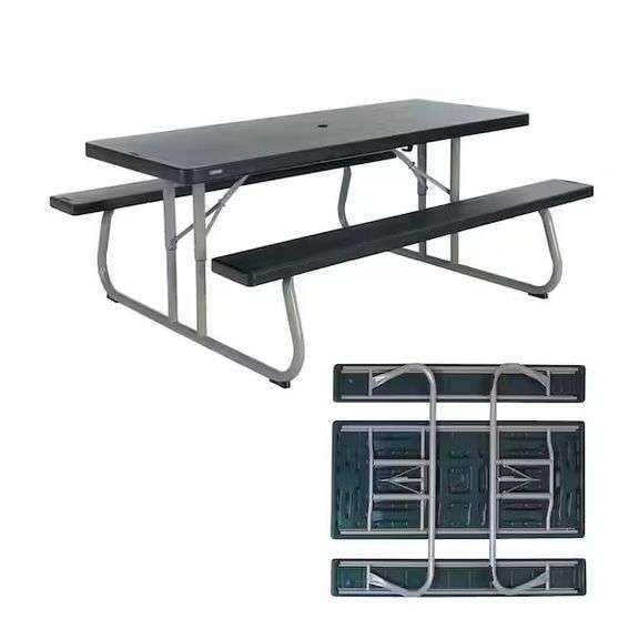 LifeTime 6 ft. Hunter Green Folding Picnic Table with Steel Frame
