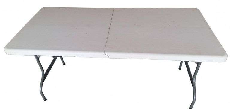 Folding Plastic Top Table with Metal Legs, 59"