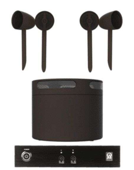 landscape audio system that brings stunning surround sound to the backyard with four 5.25” camouflage enclosed two-way satellite speakers, a 250W PROA250.2 amplifier, and a pair of bass-boosting, dual use, 10” subwoofer.