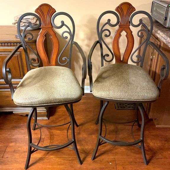 2 Bar Stools with Metal Frames and Wood; 20"x20"x44"
