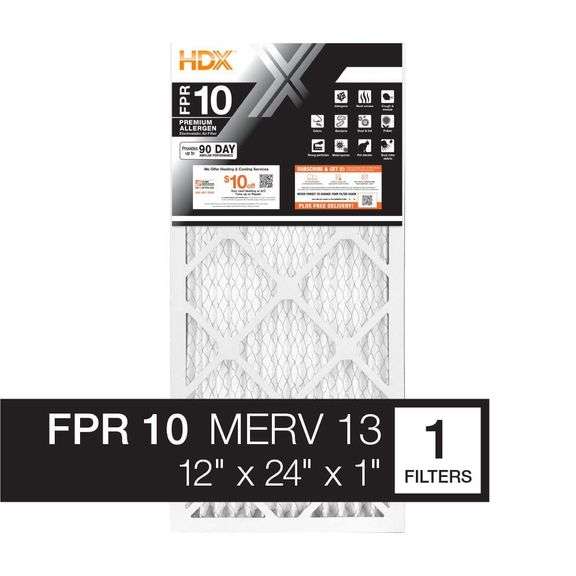 HDX - 12 IN. X 24 IN. X 1 IN. PREMIUM PLEATED FURNACE AIR FILTER FPR 10, MERV 13