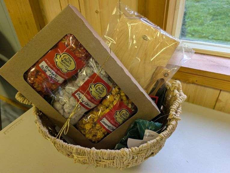 Whetstone Woodenware Indiana Cheese Cutting Board and Utensils and Dutch Kernel Popcorn Basket - $100 Value