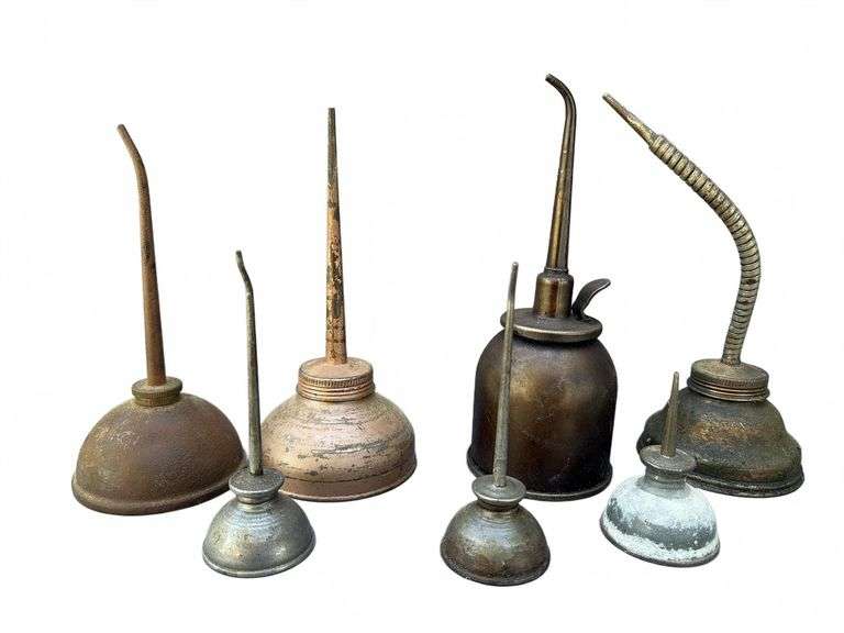 7 Metal Oil Cans and Oilers, 3" to 8"