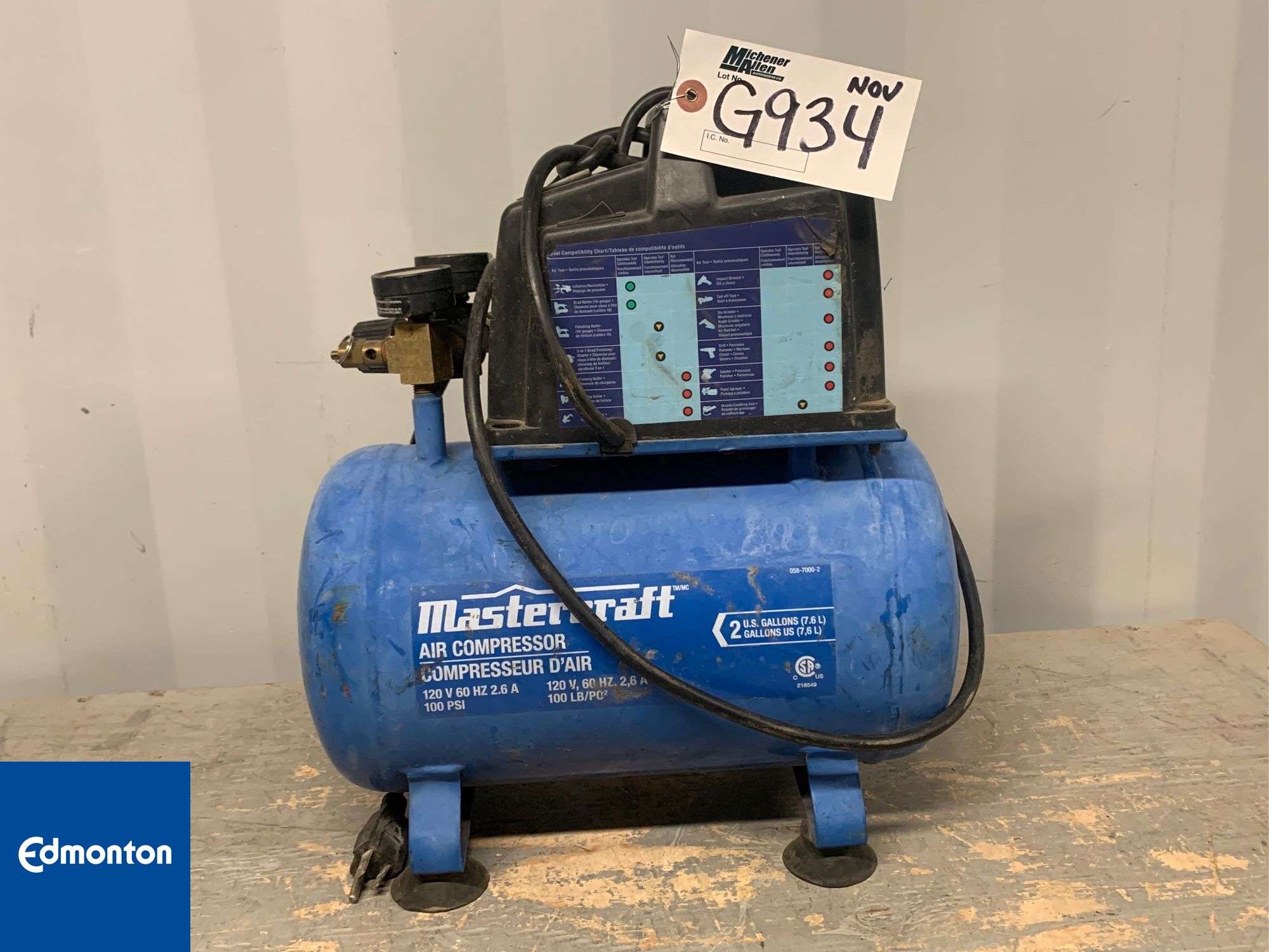Mastercraft Electric Air Compressor - Qty 1 - Michener Allen