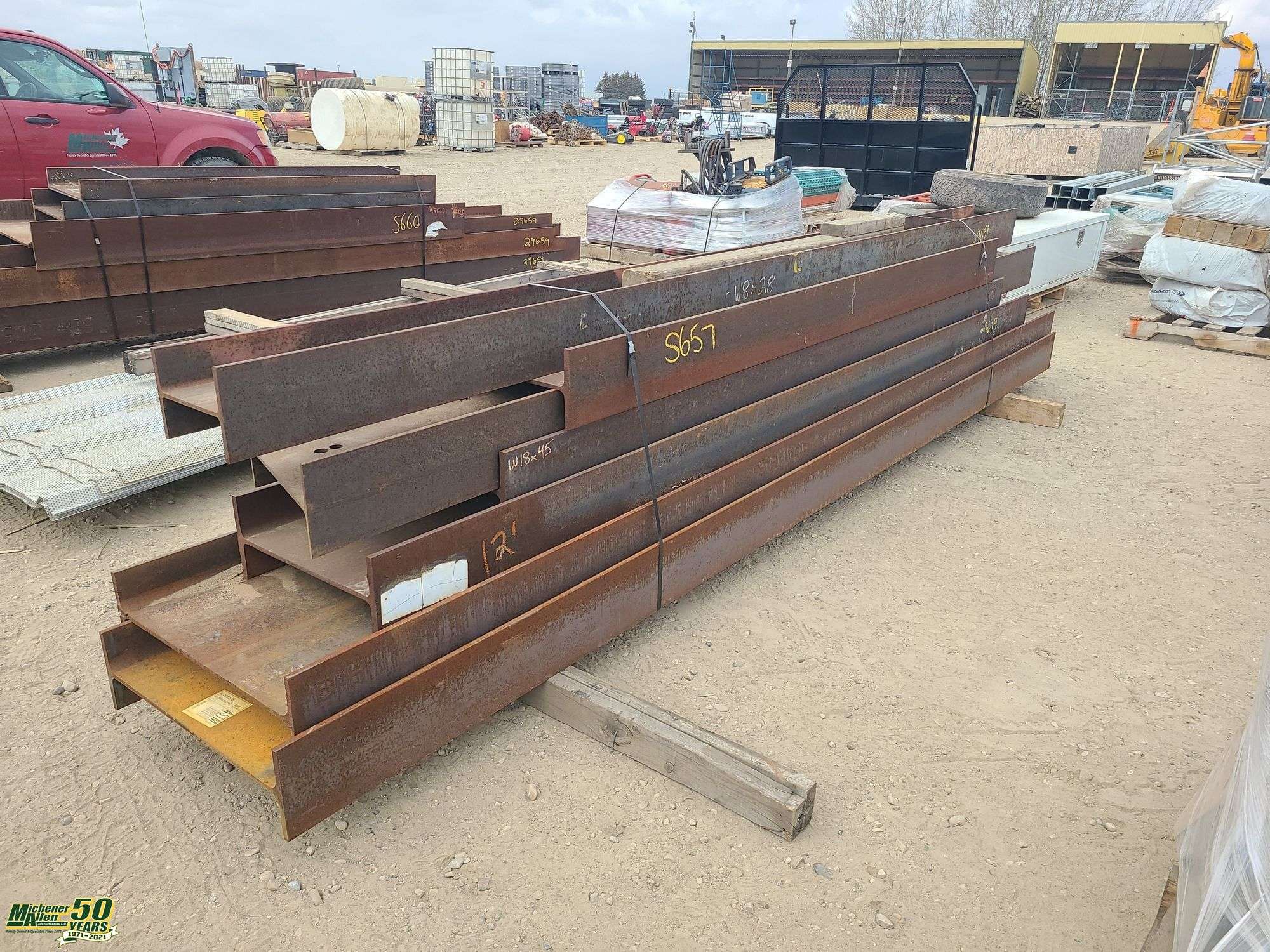 Used Steel IBeams with Plates repurposedMATERIALS