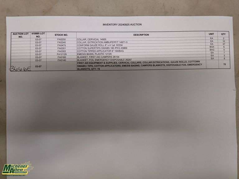 First Aid See Photo for the Breakdown Michener Allen Auctioneering Ltd