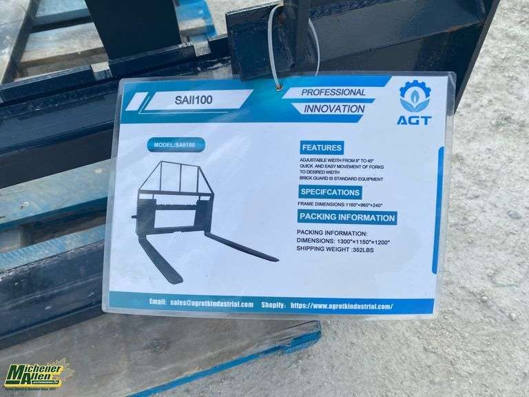 2024 Unused Mower King SAll100 4ft Skid Steer Forks Michener Allen