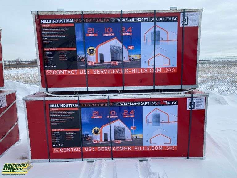 Unused Hills Industrial Heavy Duty Shelter (60ft L x 40ft W x 24ft H)  - 2 Crates