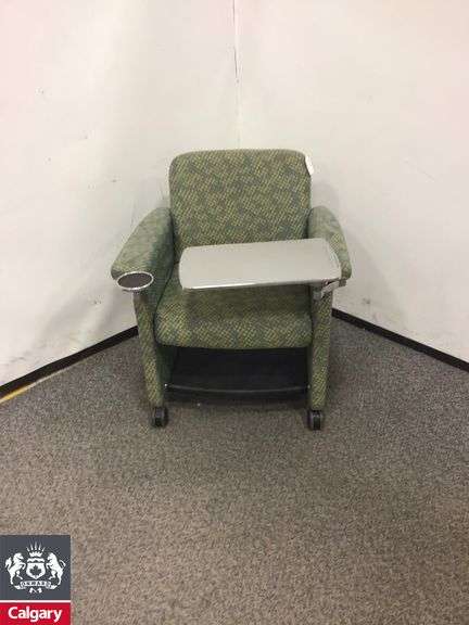 Teknion Belize chair 30”w x 30”d x 34”h cup holder on right tray on left
