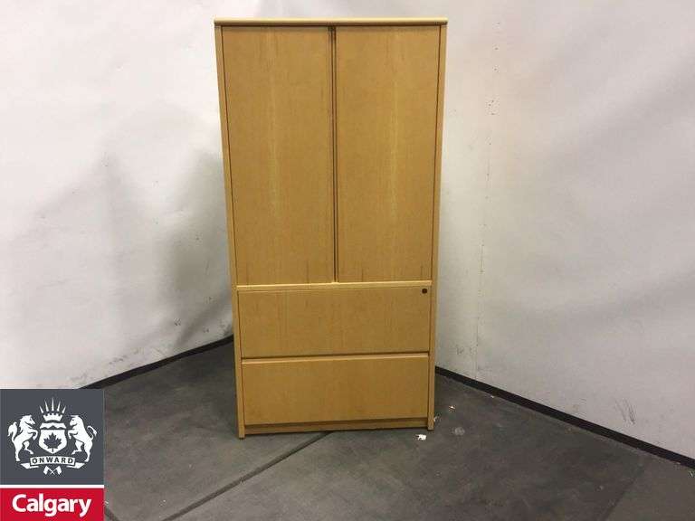 Maple Color Wood 2 Drawer 2 Door Combo unit 36"w x 20"d x 72.5"h Comes with Key