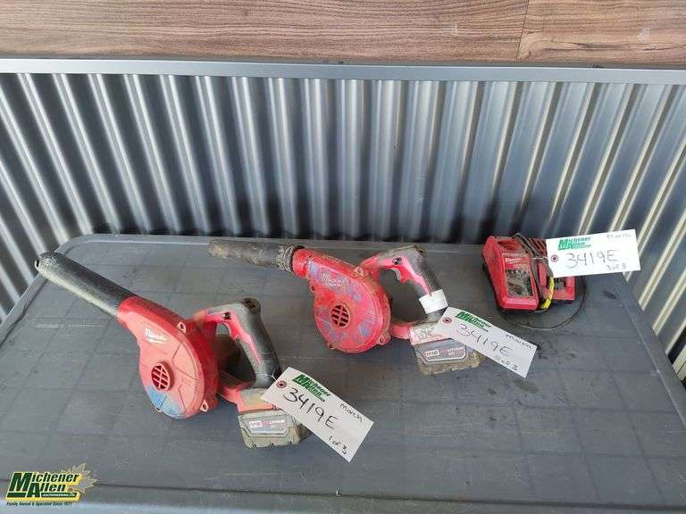 2 Milwaukee Compact Blowers & M18 Lithium Batteries /Charger Serial No. F74C9180701100 / F74CB214802