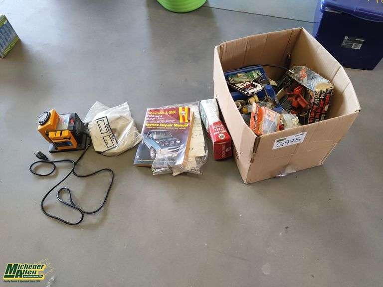 Box of Miscellaneous Parts and Knife Sharpener - Qty. 1