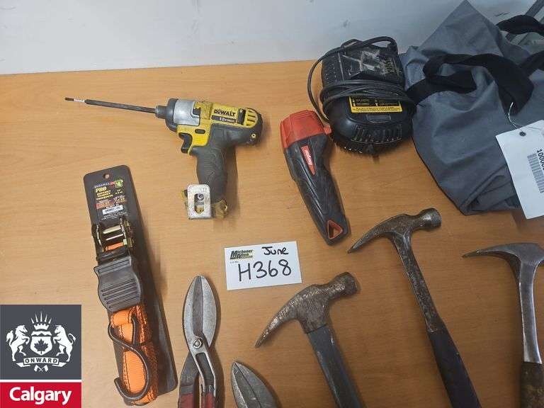 Bag with Assorted Hand Tools and 12V Drill with Charger *No Battery*