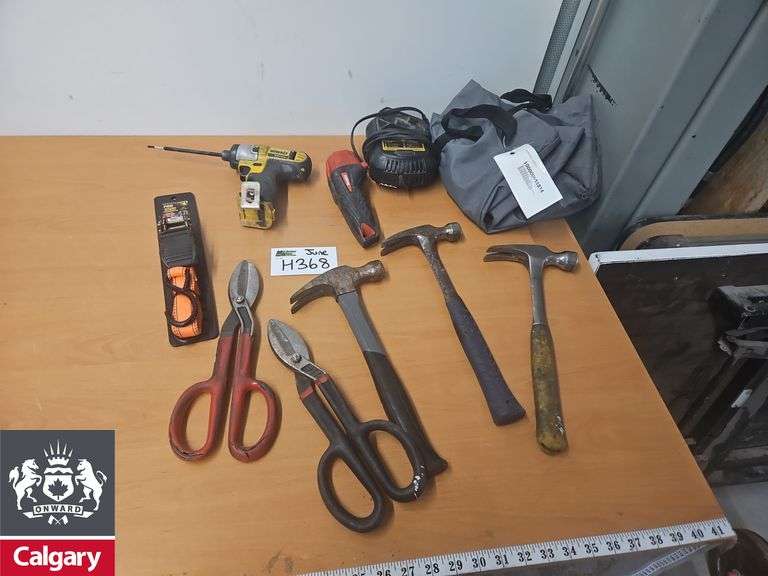 Bag with Assorted Hand Tools and 12V Drill with Charger *No Battery*