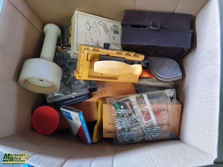 Box of Miscellaneous Items, Garmin's, Trimmer String, Bits, etc.