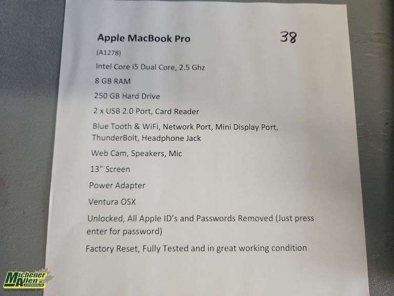 Apple MacBook Pro A1278 (Comes with Power Cord)- Qty.1