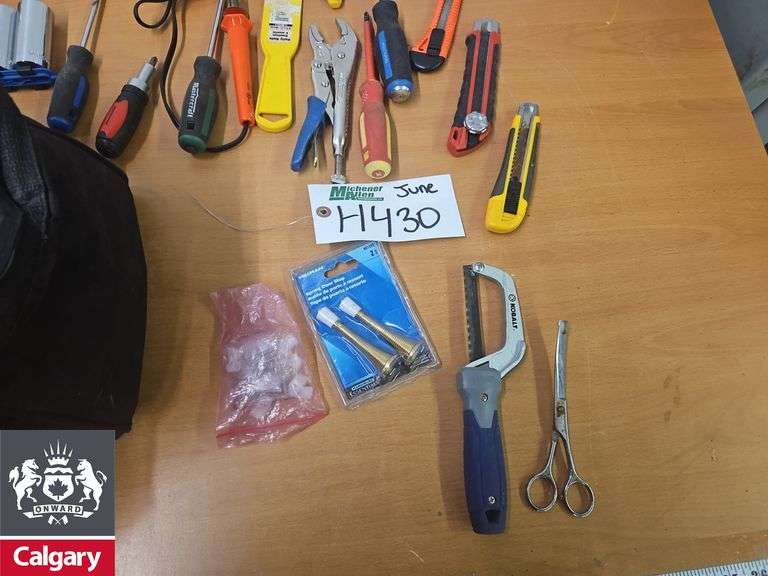 Various Tools and Supplies in Dewalt Bag