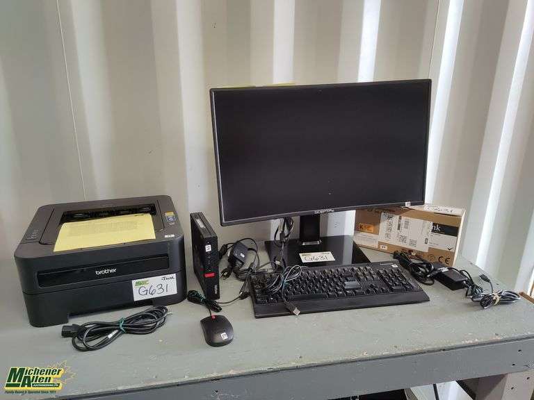 Lenovo Tiny Think Station P330 with Curved 27in Monitor, Brother Printer, Keyboard, Mouse and Power 