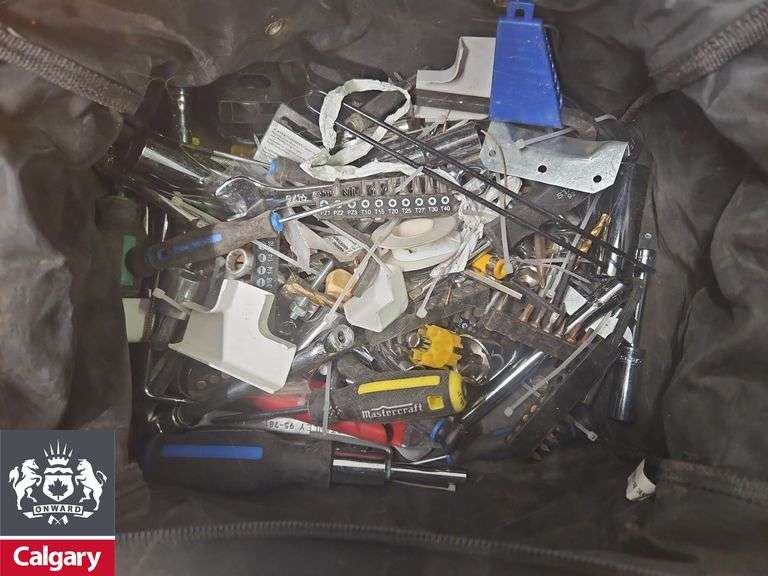 Various Tools and Supplies in Dewalt Bag