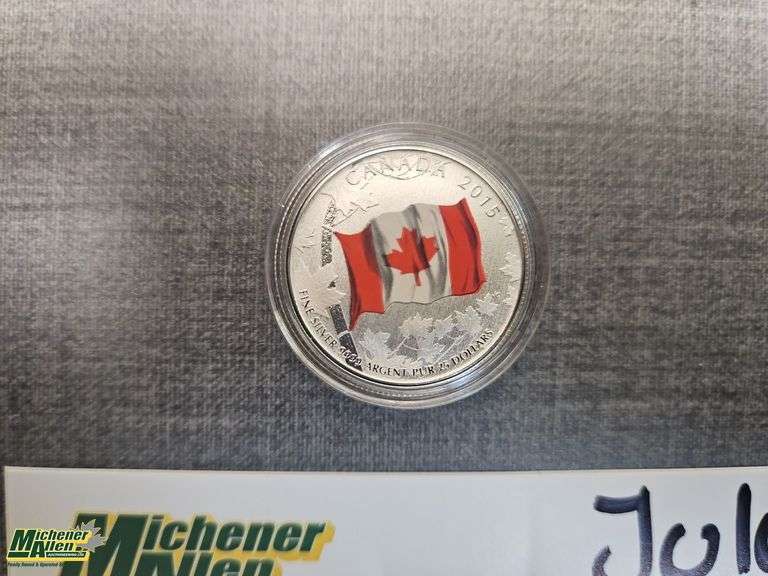 RCM 2015 UNC Canada Fine Silver 99.99% 25 Dollar Colorized Canada Flag Coin Qty.1