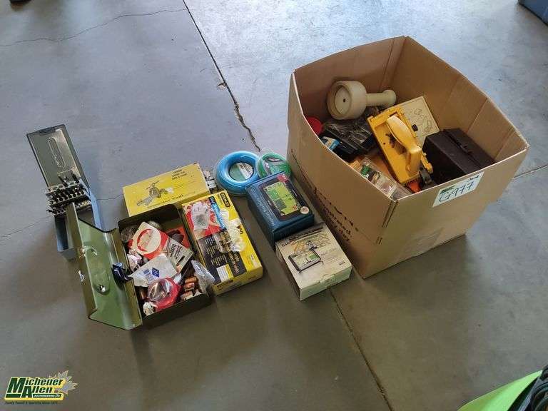Box of Miscellaneous Items, Garmin's, Trimmer String, Bits, etc.