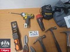 Bag with Assorted Hand Tools and 12V Drill with Charger *No Battery*