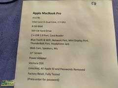 Apple MacBook Pro A1278 with Power Adapter - Qty 1