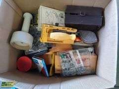 Box of Miscellaneous Items, Garmin's, Trimmer String, Bits, etc.