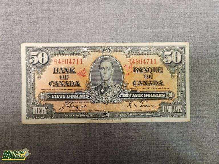 1937 Bank of Canada 50 Dollar Note - Qty.1