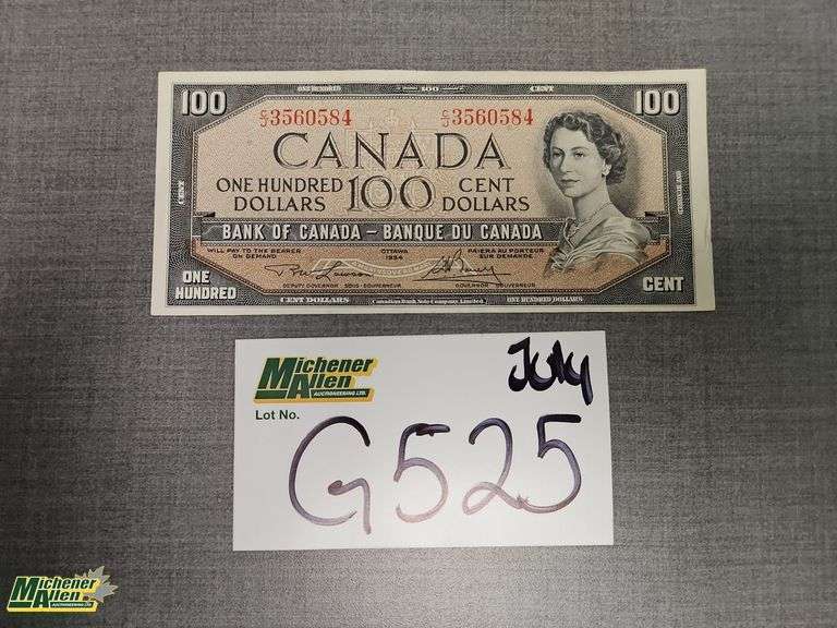 1954 Bank of Canada 100 Dollar Note - Qty.1