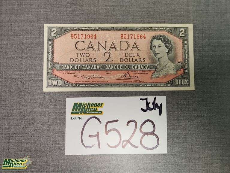 1954 Bank of Canada 2 Dollar Note - Qty.1