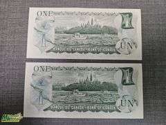 1973 Bank of Canada One Dollar Notes (Consecutive and Uncirculated) - Qty.2