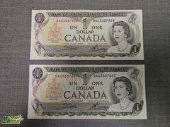 1973 Bank of Canada One Dollar Notes (Consecutive and Uncirculated) - Qty.2